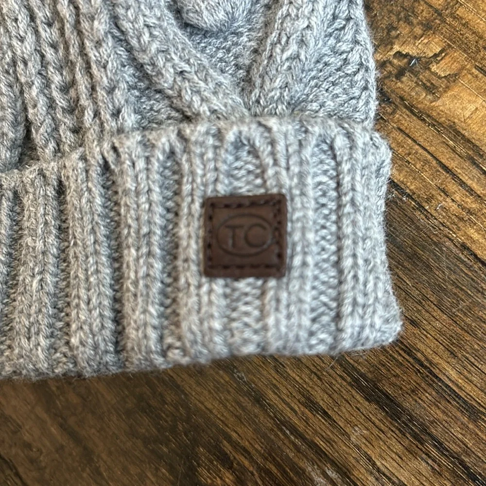 Tartine et Chocolat Gray Knit Wool-Blend Pom-Pom Beanie